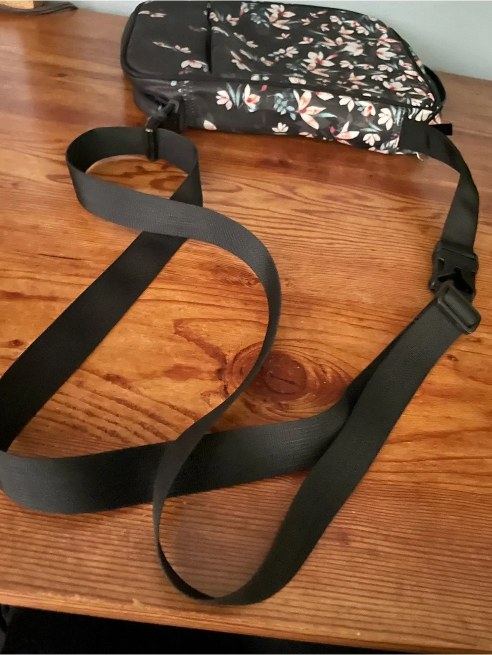 Floral Black Pencil Case Organizer with Strap